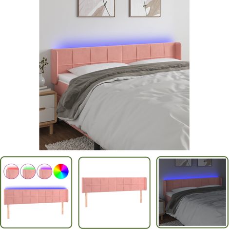 The Living Store Tête de lit à LED Rose 203x16x78/88 cm Velours - Tête De Lit Led - Tête De Lit Velours - Tête De Lit Rose - Éclairage Led - Têtière De Lit (1/5)
