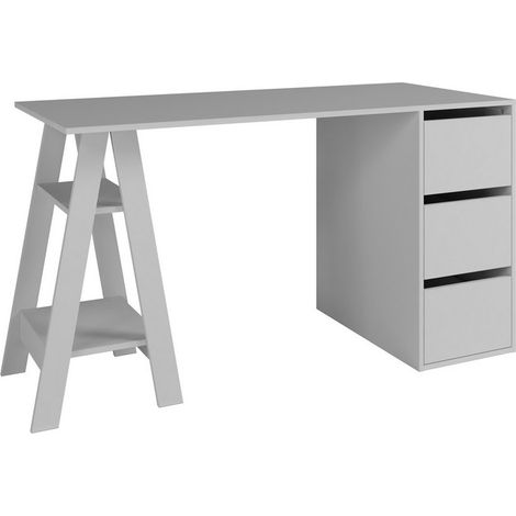 Beaux Meubles Pas Chers – Bureau enfant tréteau avec caisson 3 tiroirs – Bois certifiés FSC – Dimensions L 135 x H 75 x P 60 cm – Tiroirs sur coulisses métalliques (1/5)