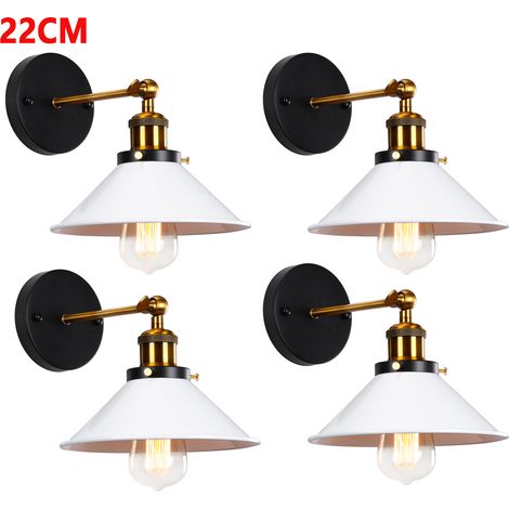 Apliques de Pared 4 Piezas, Vintage Lámpara de Pared con Ø22cm Pantalla de Hierro, Iluminación E27 Edison Luz Interior para Dormitorio Pasillo Cafe Loft (Blanco) (1/5)