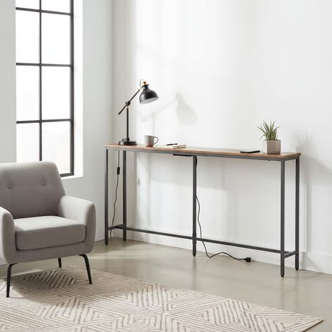 Table Console d’Entrée 180cm avec Prise Électrique, Table Console Longue Salon avec Structure Métal, Rangement Polyvalent pour Entrée, Couloir, Salon, Bureau, Brun Rustique (1/5)