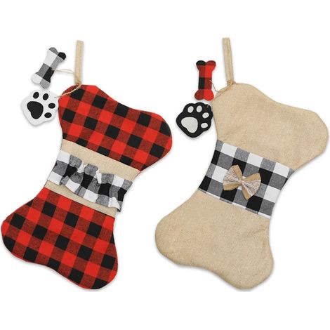 2 bas de Noël, sacs en jute avec attaches en forme d'os, décorations de Noël, bas de Noël, cadeaux pour enfants, sachet de bonbons (1/5)