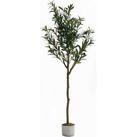 Artificiel réaliste en Pot Arbre décoratif Feuillage 150cm Polyester anti-UV, pot ciment lesté, feuillage texturé, tronc détaillé, fruits olives. Idéal pour salon, bureau, entrée (1/5)