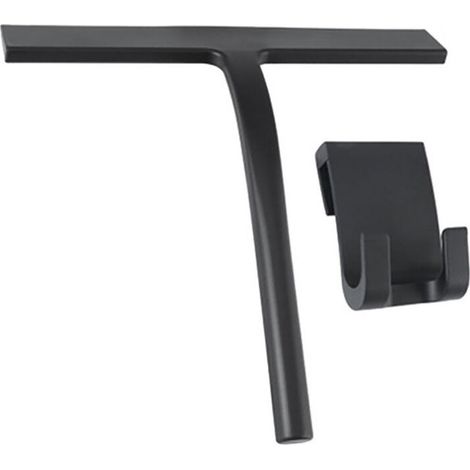 Grattoir de douche en silicone avec noyau en acier inoxydable pour le nettoyage de la douche, de la salle de bain, des miroirs, du verre et du carrelage (noir) (1/5)