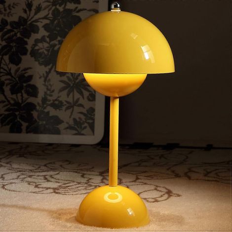 Lampe de table sans fil en forme de pot de fleurs, lampe de table champignon avec batterie de 1800 mAh, lampe de table portable pour patio, petite lampe rechargeable (jaune) (1/5)