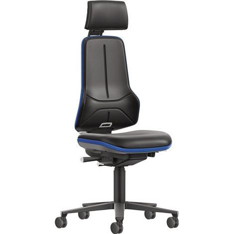 Siège de travail pivotant avec appui-tête revêtement en cuir artificiel noir bleu 470-640mm BIMOS