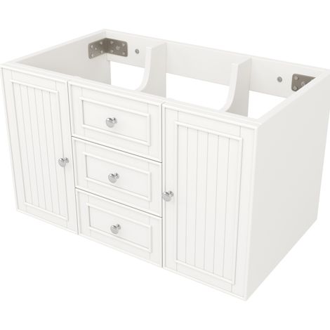 Mueble de baño suspendido con lavabo de cerámica 78,5 x 46 x 46,8 cm blanco con 3 cajones MODENUIT (1/5)