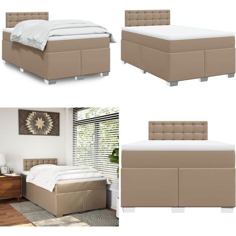 vidaXL Sommier à lattes de lit matelas cappuccino 120x190cm similicuir (1/5)