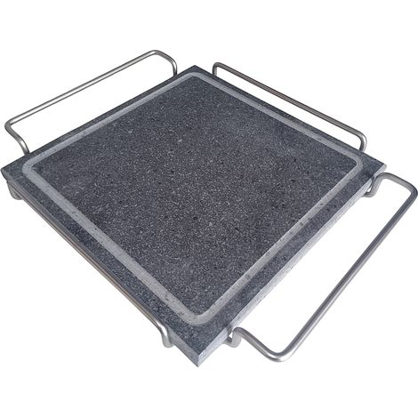 Pietra ollare quadrata cm 25x25 con supporto inox per servire a tavola Bistecchiera Grill Barbecue Griglia da Tavolo per Carni Verdure pesce (1/4)
