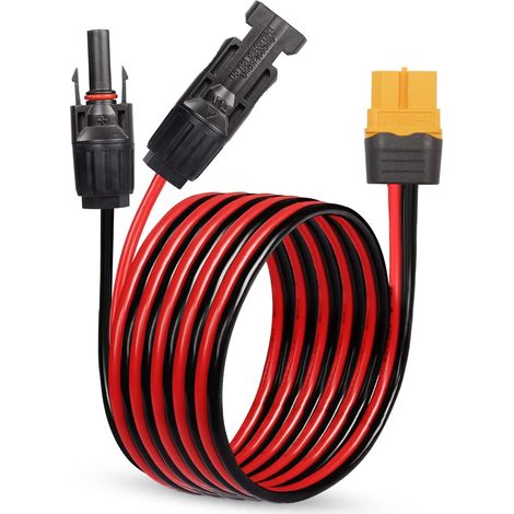 XT60 Solarkabel – 1 Stück – Verzinntes Kupfer, 3 mm² – Verbindung zwischen Solarpanel und Generator – Camping und Outdoor-Aktivitäten – 150 cm, Schwarz (1/5)