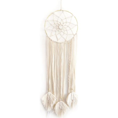 Décoration murale bohème en macramé, motif feuilles avec cercle en bambou, style artisanal (1/4)
