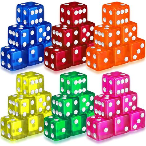 Ensemble de 36 dés de style casino (19 mm), dés D6 en acrylique translucide, carrés à bords arrondis, pour casino, craps, jeux de table et jeux de société (couleur fraîche)