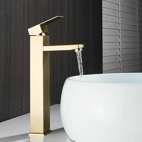 Robinet Mitigeur Monocommande Haut Brossé Or en Pour Lavabo Salle de Bain (1/5)