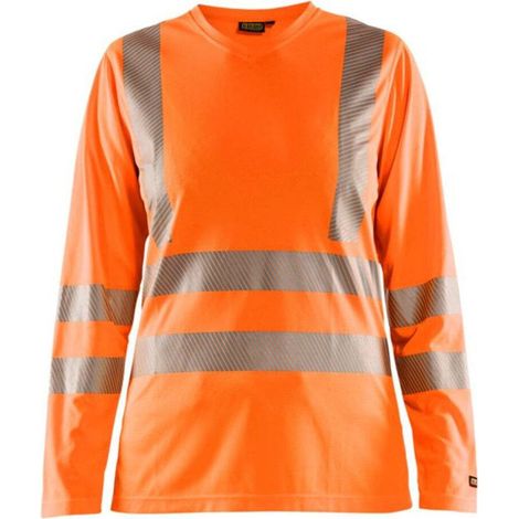 T-shirt de travail manches longues anti-odeur anti-UV HV femme 3485 - Orange fluo S (1/4)