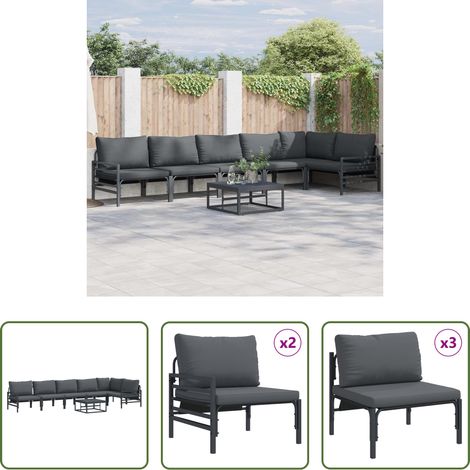vidaXL Conjunto de sofás de jardín 7 uds. Negro Acero (1/5)