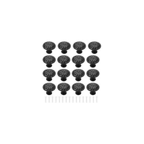 16-Piece Black Door Knob Set, Kitchen Cabinet Handles, Drawer Knobs, Vintage Round Cabinet Knobs, Furniture Knobs with Screws for Dresser and Kitchen Cupboard (1/4)
