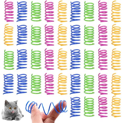 Ein Set aus 40 farbenfrohen interaktiven Katzenspielzeugen, darunter bunte Spielzeuge mit Federmechanismus. (1/5)