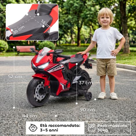 Moto électrique pour enfants sous licence Honda, batterie rechargeable 6V, vitesse maximale 3 km/h, rouge. (1/5)