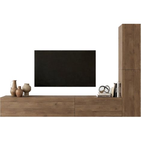 Parete Attrezzata Gatafa, Mobile Soggiorno Modulabile, 4 Ripiani, 4 Ante, Marrone Noce