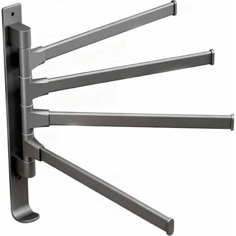 Porte-serviettes pivotant, porte-serviettes de salle de bain pivotant, finition noir mat, fixation murale, quatre bras