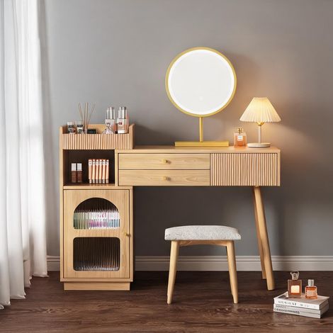 Coiffeuse avec miroir LED 3 couleurs 3 tiroirs et meuble latéral (1/5)