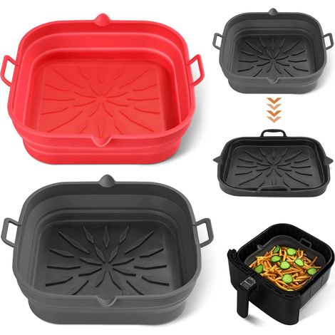 Juego de 2 accesorios para freidora de cesta de silicona de 20cm, cesta para freidora de aire de silicona plegable, freidora de aire de silicona plana cuadrada, molde para freidora de aire de silicona (1/5)