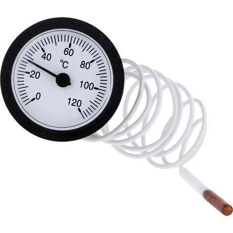 Thermomètre capillaire à cadran avec capteur de 1 m, plage de mesure de 0 à 120 °C pour l'eau et les liquides. (1/4)
