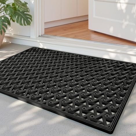 Paillasson Exterieur Entree Resistant Pluie 48.5x75cm Noir Caoutchouc Antidérapant, Profil Drainant, Dépoussiérage Efficace et Lavable, Tapis pour Porte, Jardin et Garage (1/5)