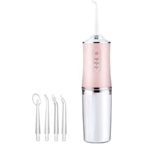 Hydropulseur buccal portable avec chargement USB, réservoir d'eau de 220 ml, nettoyeur de dents Smart Punch, rose (1/5)