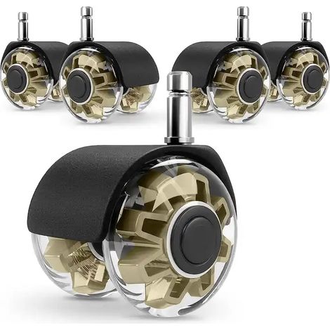Set di 5 rotelle GSM CARE premium, in PU, diametro 50 mm, stelo 10 mm, oro trasparente (1/4)