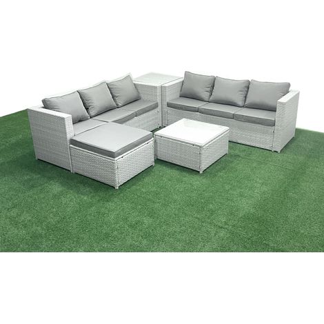 Fimous Ensemble de meubles de jardin en rotin 7 places Ensemble de canapés de jardin avec Grand tabouret Table d'appoint Gris clair mixte (1/5)