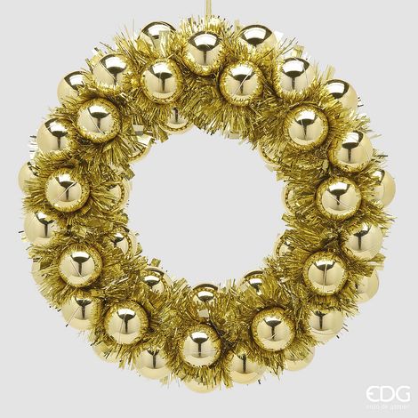 EDG Enzo De Gasperi Corona con Palle da Appendere Gold Ø32xH6,5 cm – Decorazione di Natale (1/2)