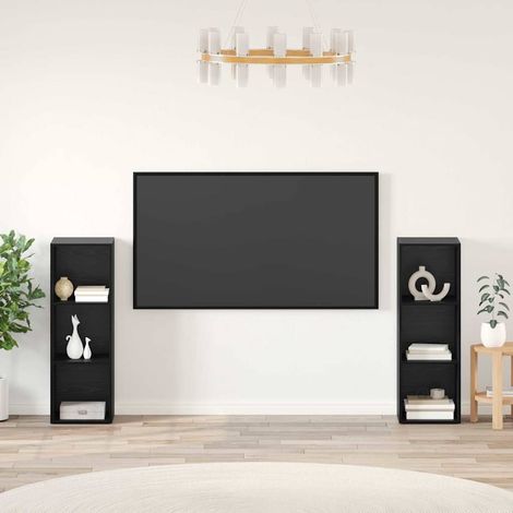 Ensemble meuble TV 2 pcs-Banc TV-Meuble Télé Chêne noir 107 x 35 x 37 cm (1/5)