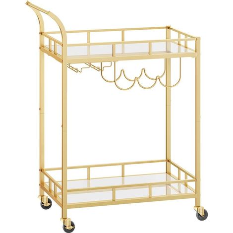 Desserte à roulettes pour boissons 38 x 60 x 90 cm avec porte-bouteilles et porte-verres style moderne en acier doré (1/2)