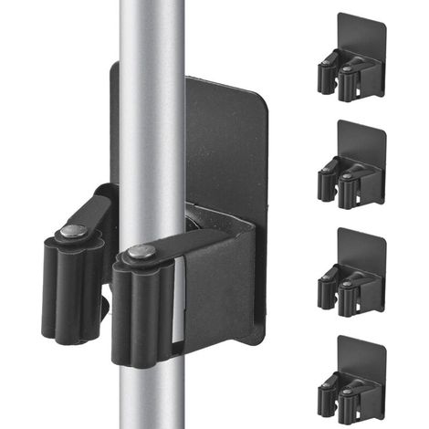 Bardusch-4 porte-balais inox auto-adhésifs – sans perçage – cuisine/sdb/placard/jardin – gris foncé (1/5)