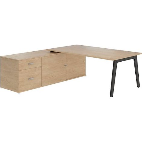 Bureau manager chêne clair 180 x 100 cm avec console à gauche - Exprim - Anthracite - Maxiburo (1/4)