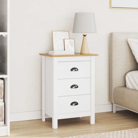 vidaXL Bedside Cabinet HILL White and Honey Brown 46 x 35 x 65 cm