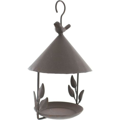 Mangeoire à oiseaux en fer 15x27 cm 500g avec toit et trous de drainage (1/2)