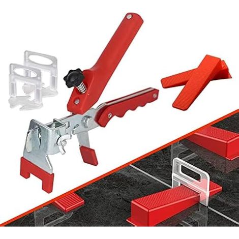 Kit de Nivellement pour Carrelage avec 1 Pince, 400 Clips(2 mm), 100 pièces Cales réutilisables Ensemble,Système de nivellement pour carrelage de Carreaux épaisseur3-12 mm (2 mm) (1/5)