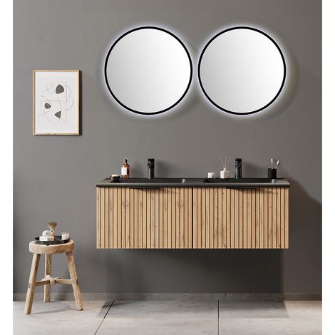 Waschplatz Set 120cm, Waschbecken schwarz matt, Eiche, LIVINGSTON-03 (1/5)