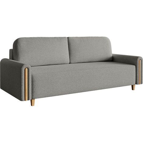 Selsey Majla - 3-Sitzer Schlafsofa, mit Bouclé-Stoff und Bettkasten, Hellgrau (1/5)