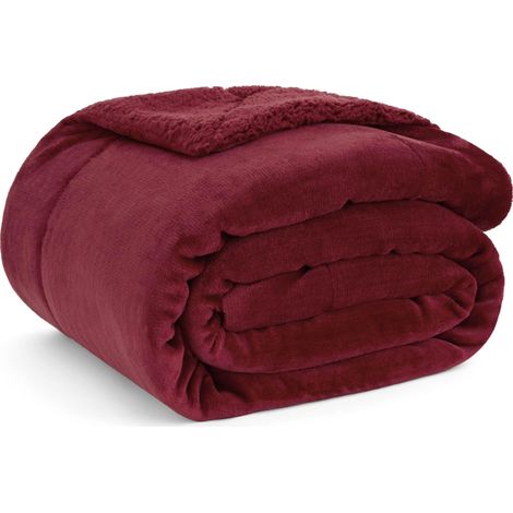 Plaid Polaire Sherpa Couverture - Rouge, 130x150 cm Plaid Canape Grande Taille, Douce et Chaude Double Face avec Fourrure d'agneau et Tissu Polaire pour Canapé et Lit, Épais (1/5)