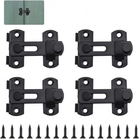 4 Petits Loquets Porte Acier Inox 70x49mm 16 Vis Antivol Noir (1/4)