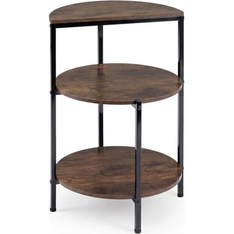 Round 3-Tier Coffee Table with Metal Frame, Industrial Wooden Nightstand for Living Room and Bedroom 43x43x63cm (1/2)
