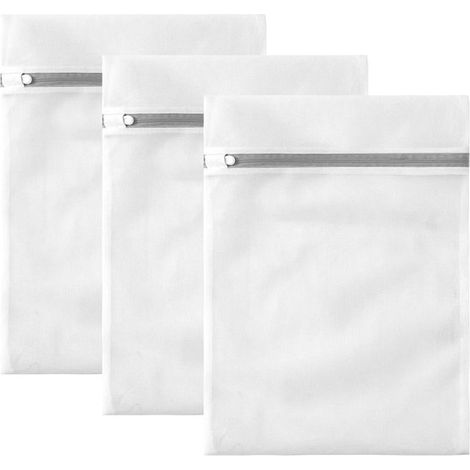 Set di 3 sacchi portabiancheria in rete, organizer da viaggio, in poliestere traspirante e pieghevole con cerniera per biancheria intima/vestiti/scarpe/calzini - Bianco (1/5)