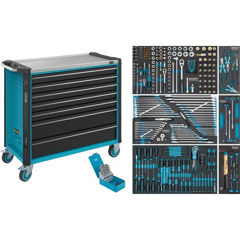Hazet Werkstattwagen Assistent 179NXXL, Sortiment, 352-tlg., Schubladen, flach: 5× 81 x 870 x 398 mm, Schubladen, hoch: 2× 166 x 870 x 398 mm (1/5)