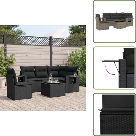 The Living Store 6-tlg. Garten-Sofagarnitur mit Kissen Schwarz Poly Rattan - Gartenmöbel Set - PE-Rattan Möbel - Outdoor Lounge - Esszimmergarnitur - Balkonmöbel (1/5)
