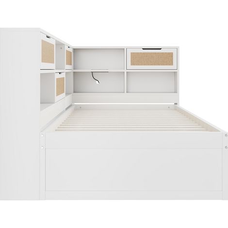 Cama nido multifuncional blanca 90 x 200 cm con cama extraíble, almacenaje y puertos USB (1/5)