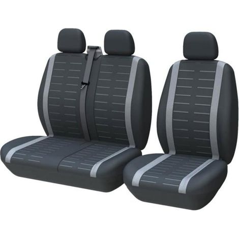 Housse Siege Voiture Couvre Universal Fit La Plupart des Camions Camionnette Bus Siège Avant 1+2(3Places) Housses de Sieges Gris (1/4)