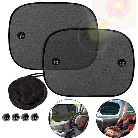 Lot de 2 Pare-Soleil Voiture Bébé,avec Protection UV Certifiée, Pare-Soleil Auto-Adhésifs pour Enfants,PoseRapide/Facile,Sac de Rangement fourni, 44 x 36 cm, Noir (1/2)
