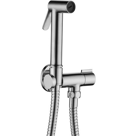 Paffoni – Ensemble bidet eau froide avec douche en laiton ZDUP109CR – Robinet avec fonction d'arrêt – Flexible 120 cm inclus – Chromé